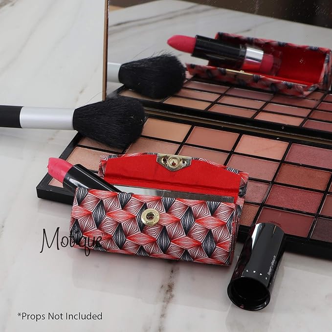 Motique Accessories Diamond Pattererned Fabric Lipstick Case with Mirror for Purse-Red