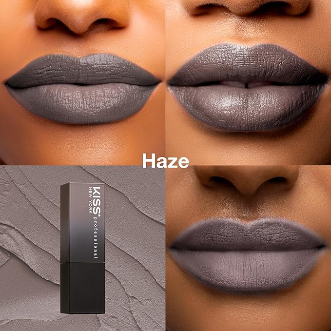 KISS NEW YORK Professional Rich Pigmented Lipstick, Smooth&Creamy Satin Finish, Long Lasting, Infused with Shea Butter and Vitamin E (Haze)