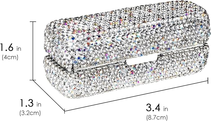 Lipstick Case with Mirror, Rhinestone Crystal Lipstick Organizer Organizer