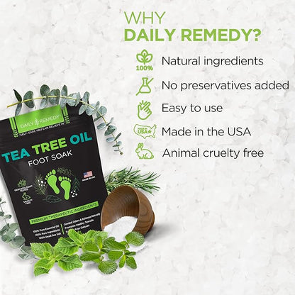 Tea Tree Oil Foot Soak with Epsom Salt - Made in USA - for Toenails, Athlete's Foot, itchy Feet, Stubborn Smelly Foot Odor, Pedicure, Foot Calluses & Soothes Sore Tired Achy Feet - 64 oz