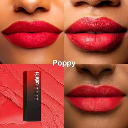 KISS NEW YORK Professional Rich Pigmented Lipstick, Smooth Creamy Satin Finish, Long Lasting, Infused with Shea Butter and Vitamin E (Poppy)