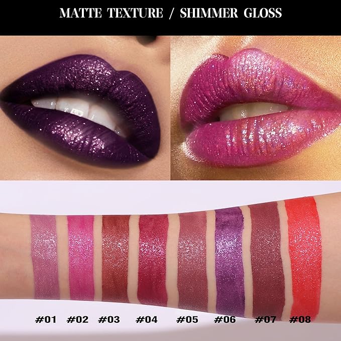 Shimmer Matte Lip Gloss, Diamond Shiny Waterproof Lipstick, Glitter Lipstick for Lips, Eyes, Cheeks (#03)