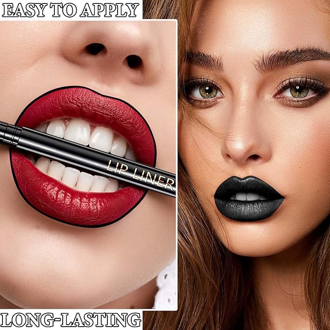 3 Pcs Lip Liner and Lipstick Set,Waterproof Black Liner,Long