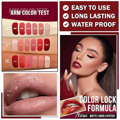 6 Colors Matte Liquid Lipstick Set, Velvet Smooth Gloss,