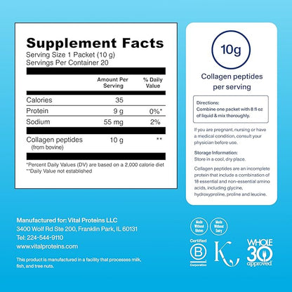 Vital Proteins Collagen Peptides Powder Travel Packs (20ct per Box) and Bovine Colostrum Supplement 90 Capsules