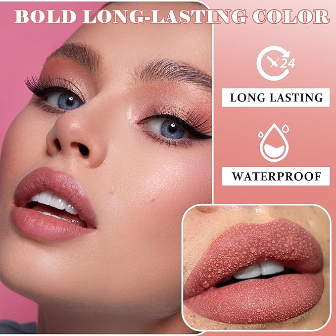 3PCS Matte Nude Lipstick Set Liquid Lipstick Lip Gloss Set,Matte Velvety Lip Stick High Pigmented Lip Tint Lip Stain Set for Daily Makeups - Set C