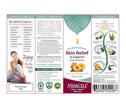 Miracell Skin Relief & Support Oil – Natural Face & Body Moisturizer with Apricot, Jojoba, and Vitamin E – Fast-Absorbing Hydration for Dry, Sensitive, or Rough Skin – 2 oz