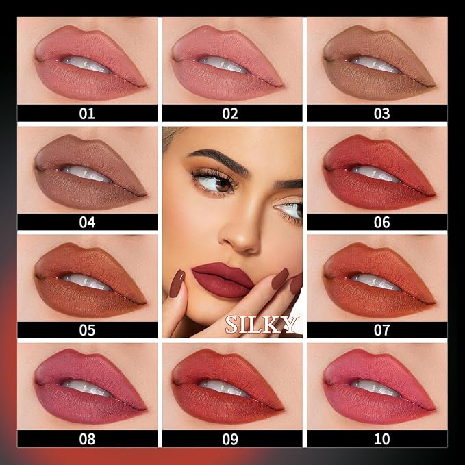 Matte Nude Liquid Lipstick, Tinted Highly Pigmented Lip Stain with Beeswax, Super Stay Velvet Lip Gloss, Smooth Matte Long Lasting Waterproof Smudgeproof Non-Stick Cup Lipcolor Makeup Gift, 01