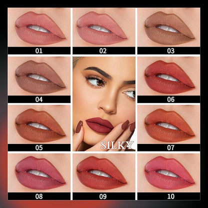 Matte Nude Liquid Lipstick, Tinted Highly Pigmented Lip Stain with Beeswax, Super Stay Velvet Lip Gloss, Smooth Matte Long Lasting Waterproof Smudgeproof Non-Stick Cup Lipcolor Makeup Gift, 01