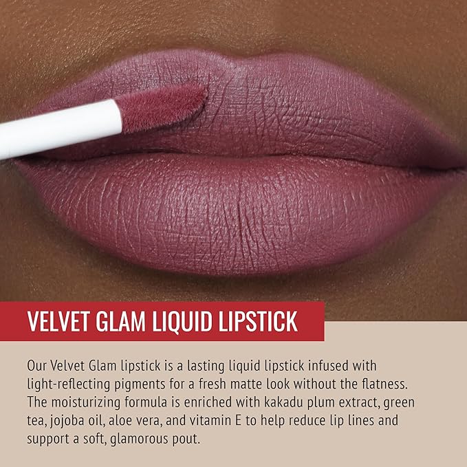 Runway Rogue Velvet Glam Liquid Lipstick, Almost-Matte Rose Plum Lipstick, ‘On Stage’