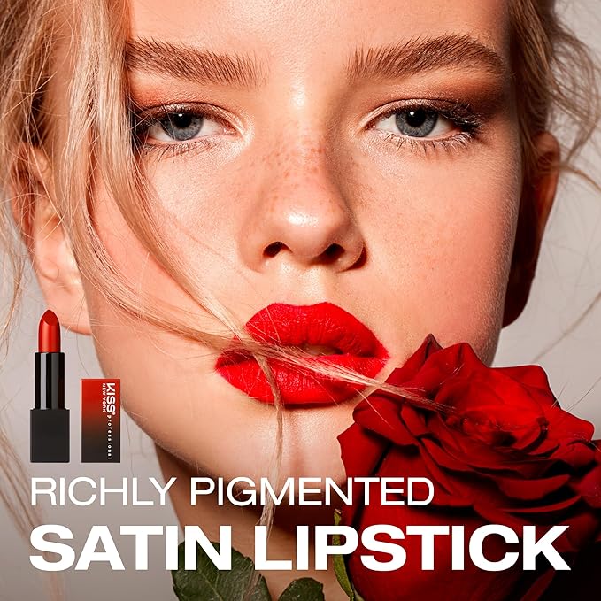 KISS NEW YORK Professional Rich Pigmented Lipstick, Smooth Creamy Satin Finish, Long Lasting, Infused with Shea Butter and Vitamin E (Poppy)