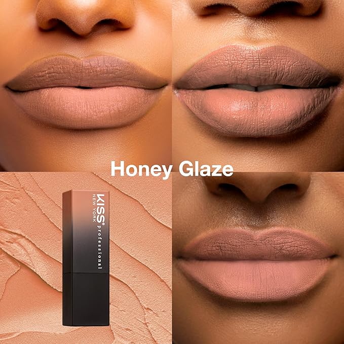 KISS NEW YORK Professional Rich Pigmented Lipstick, Smooth Satin Finish, Long Lasting, Infused with Shea Butter and Vitamin E (Honey Glaze)