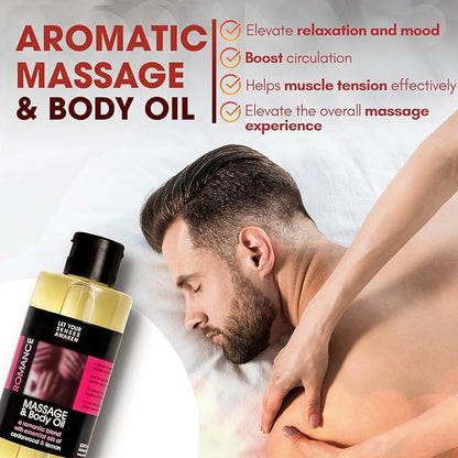 LOVE PLAY Set Massage Oil & Body Oil Set with a Blend of Cedarwood & Lemon Essential Oils – Relaxing Aromatherapy for Skin & Body Care