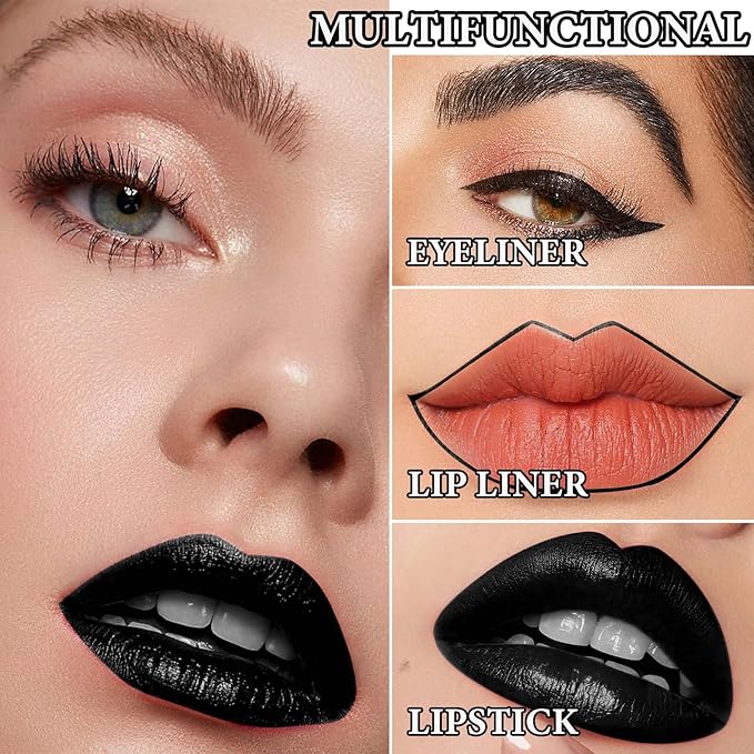 3 Pcs Lip Liner and Lipstick Set,Waterproof Black Liner,Long