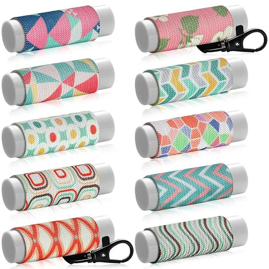 Sureio 10 Pack Lip Balm Holder Keychain Compact Clip On lipstick Holder Lip Gloss Holder Keychain Elastic lipstick Sleeve Clip (Rustic Style)