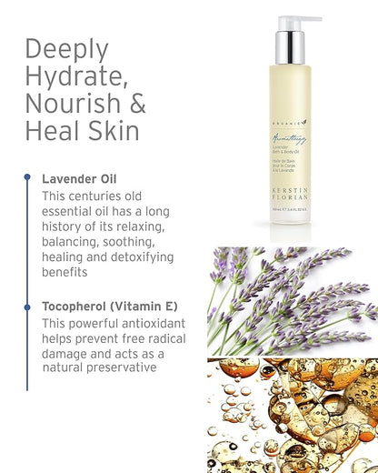 Kerstin Florian Organic Lavender Body Oil | Nutrient-Rich Moisturizer with Vitamin E, Coconut & Jojoba Oils | Natural Essential Oils for Relaxation & Massage | 3.4 fl oz