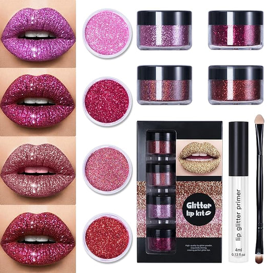 4 Colors Glitter Lip Kit, Shiny Diamond Glitter