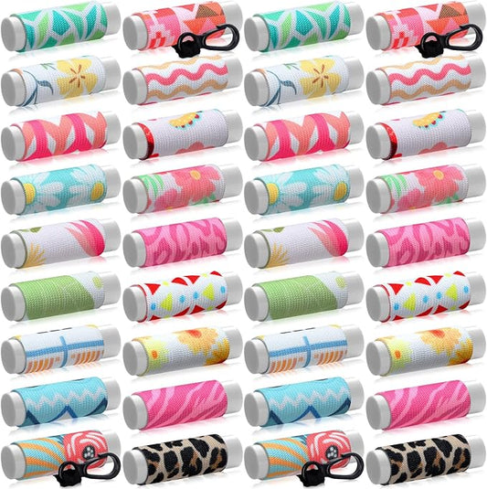 36 Pcs Lip Balm Holder Keychain Lip Gloss Holder Keychain Floral Patterns Lip Balm Sleeves with Clip Clip on Lipstick Keychain Sleeves Holder