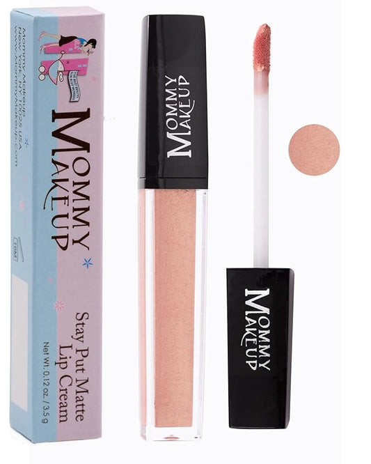 Mommy Makeup Stay Put Matte Lip Cream | Kiss Proof Lipstick in Angelica (A Light Shimmery Rose Gold) Transfer Proof, Smudge Proof, Waterproof, Non Drying, Long Wear Lipstick