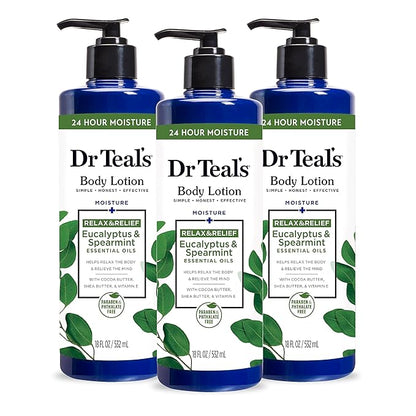Dr Teal's Body Lotion, Eucalyptus & Spearmint & Essential Oils, 18 fl oz (Pack of 3)