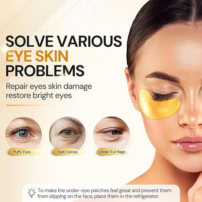 Under Eye Patches, 10 Pairs Gold Collagen Eye Gels Mask, Reduce Dark Circles, Wrinkles Puffy & Bags, Anti-aging Moisturizing Eye Mask by KUTDEP