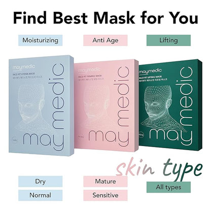 Face-Fit Lifting Mask, Green – Contour Enhancing & Hydrating Sheet Mask with Collagen, Hyaluronic Acid, Panthenol, and Allantoin for Firming & Soothing Sensitive Skin (5 Count)