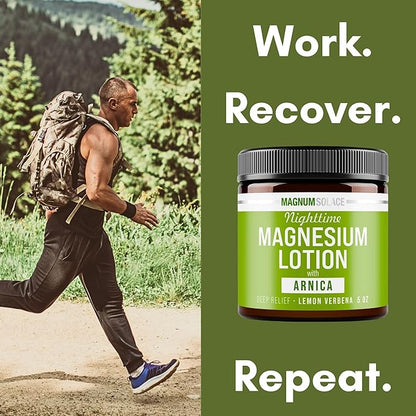 Nighttime Magnesium Lotion with Arnica – Soothing Relief & Relaxation, Highly Concentrated Magnesium for Muscles & Joints – Apply to Legs or Feet Before Bed – Skin-Friendly