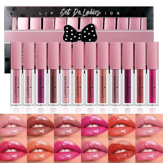 12pcs Lip Gloss Set, Hydrating Long Lasting Waterproof Gloss