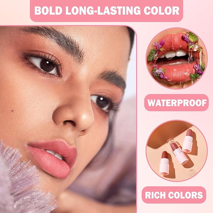 5 Colors Nude Matte Lipstick Set,Smooth Velvety Lip Long