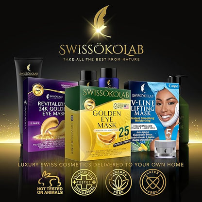 SWISSÖKOLAB Under Eye Patches For Puffy Eyes 24k Gold Eye Mask Dark Circles And Puffiness Collagen Eye Gel Pads Moisturizing & Reducing Wrinkles Anti-Aging Hyaluronic Acid (24K Gold Eye Mask)