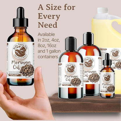 Bella Terra Oils - Organic Moringa Seed Oil 8 oz - A Symphony of Nutrients & Fatty Acids, Elevating Beauty Rituals with Natural Nourishment