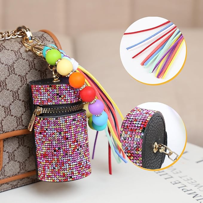 Lipstick Keychain, Leather Diamond Lip Gloss Holder, Stylish Gloss