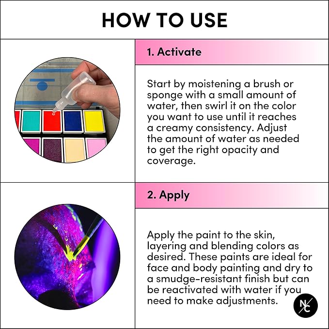 UV 12-Color Palette - Water-Activated Neon Glow Makeup