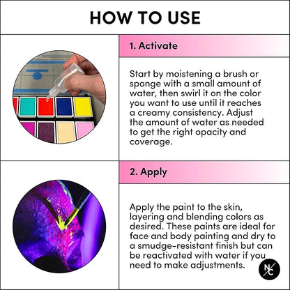 UV 12-Color Palette - Water-Activated Neon Glow Makeup