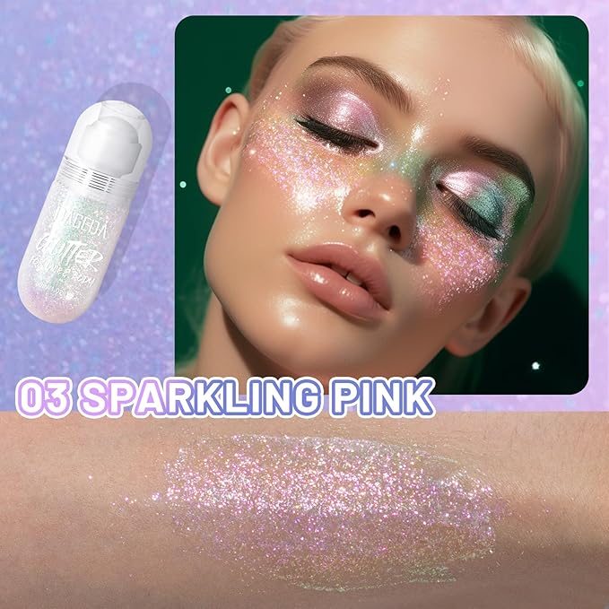 DAGEDA Body Glitter Gel, Roll-on Face Glitter for (Sparkling Pink)