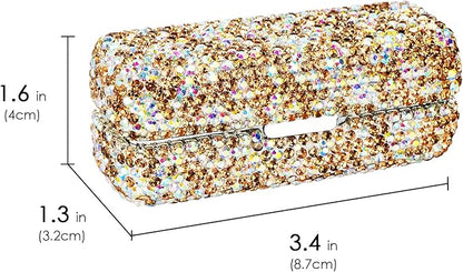 Lipstick Case with Mirror, Rhinestone Crystal Lipstick Organizer Organizer