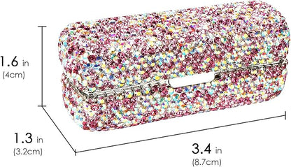 Lipstick Case with Mirror, Rhinestone Crystal Lipstick Organizer Organizer