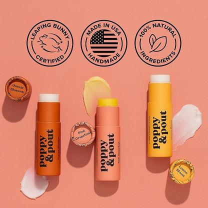 Poppy & Pout Pink Grapefruit Jumbo Lip Balm | All Natural Lip Balms & Moisturizers | Hydrates with Beeswax, Vitamin E, Organic Coconut Oil | Cruelty-Free | Lip Balm in Recyclable Cardboard Tube