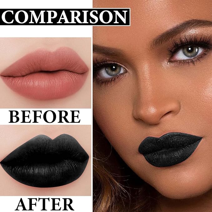 2Pcs Black Lip Liner and Lipstick Set,Matte Black Smudge
