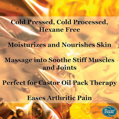 Baar Cold-Pressed, Cold-Processed, Hexane Free Castor Oil, 8 Ounces
