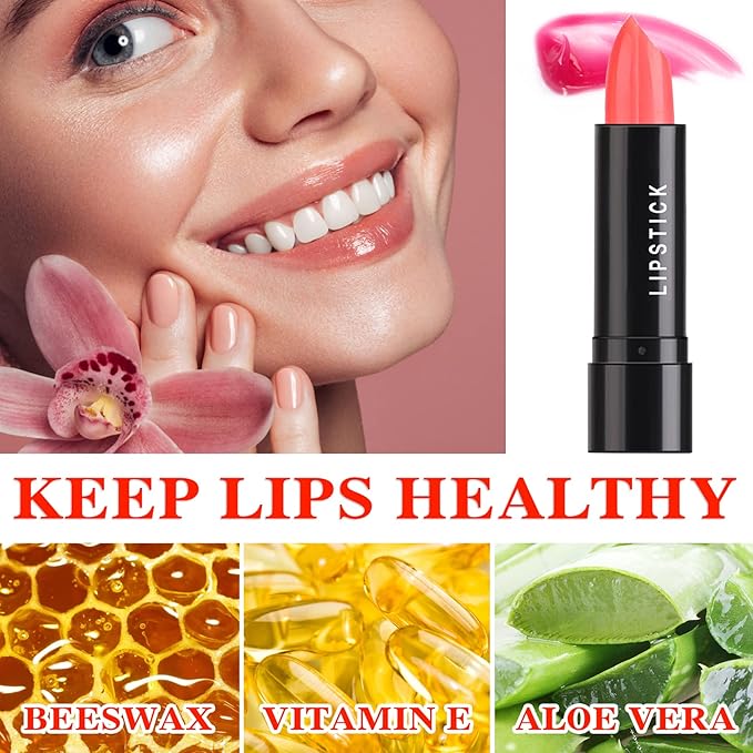 8 Pcs Color Changing Change Lipstick,Magic Lipstick Jelly Lip Balm,Moisturizer Tinted Lip Tint Stain Long Lasting Waterproof Temperature Color Change Lip Gloss