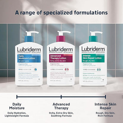 Lubriderm Daily Moisture Lotion + Pro-Ceramide with Shea Butter & Glycerin Helps Moisturize Dry Skin, Hydrating Face, Hand & Body Lotion is Lightly Scented & Non-Greasy, 24 fl. oz (Pack of 2)
