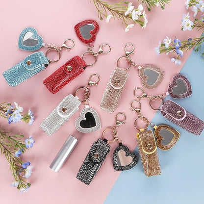 Rhinestones Lipstick Keychain Holder with mirror Chapstick Holde