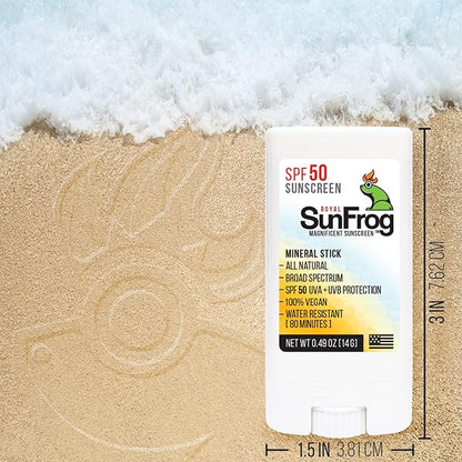 Royal SunFrog | All Natural SPF-50 Sunscreen Mineral Stick | 100% Vegan, Broad Spectrum UVA + UVB, Roll On Sunscreen Stick for Face & Body (0.49oz/14g)