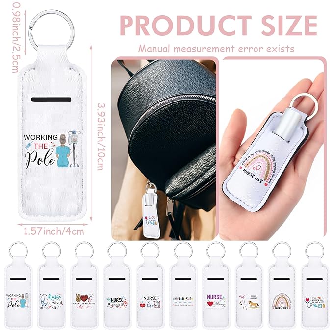 Ctosree 40 Pcs Nurse Week Gifts for Women Lip Balm Lipstick Holder Keychain with Inspirational Words Portable Clip on Lip Gloss Sleeve Pouch Nurses for Travel Accessory, 10 Pattern