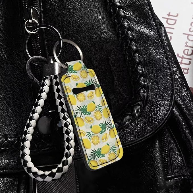 Horeset Summer Lemon Print Lipstick Holder Keychains, Elasticity Gloss