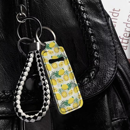 Horeset Summer Lemon Print Lipstick Holder Keychains, Elasticity Gloss