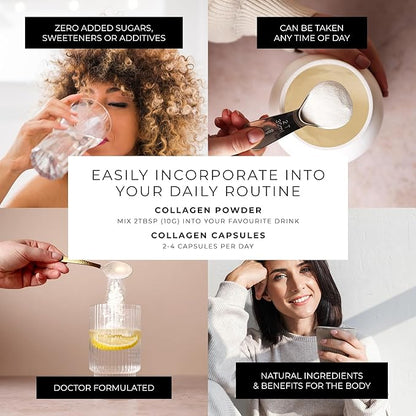CORREXIKO Marine Collagen Supplement Pills & Powder Bundle - Includes 10,000mg Double Hydrolyzed Collagen Powder 15 oz & 5oz and 1800mg Collagen Peptides 120 Capsules - for Hair, Skin & Nails