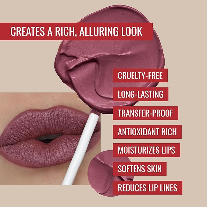Runway Rogue Velvet Glam Liquid Lipstick, Almost-Matte Rose Plum Lipstick, ‘On Stage’