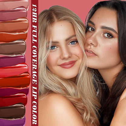 Matte Liquid Lipstick Set, 12 Colors Velvet Lip Glosses